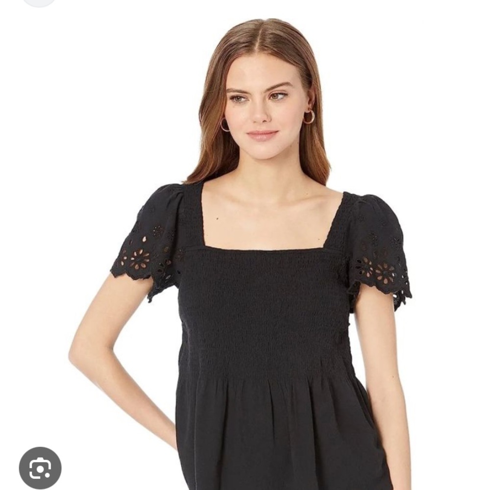 Madewell Eyelet-Sleeve Lucie Smocked Peplum Top